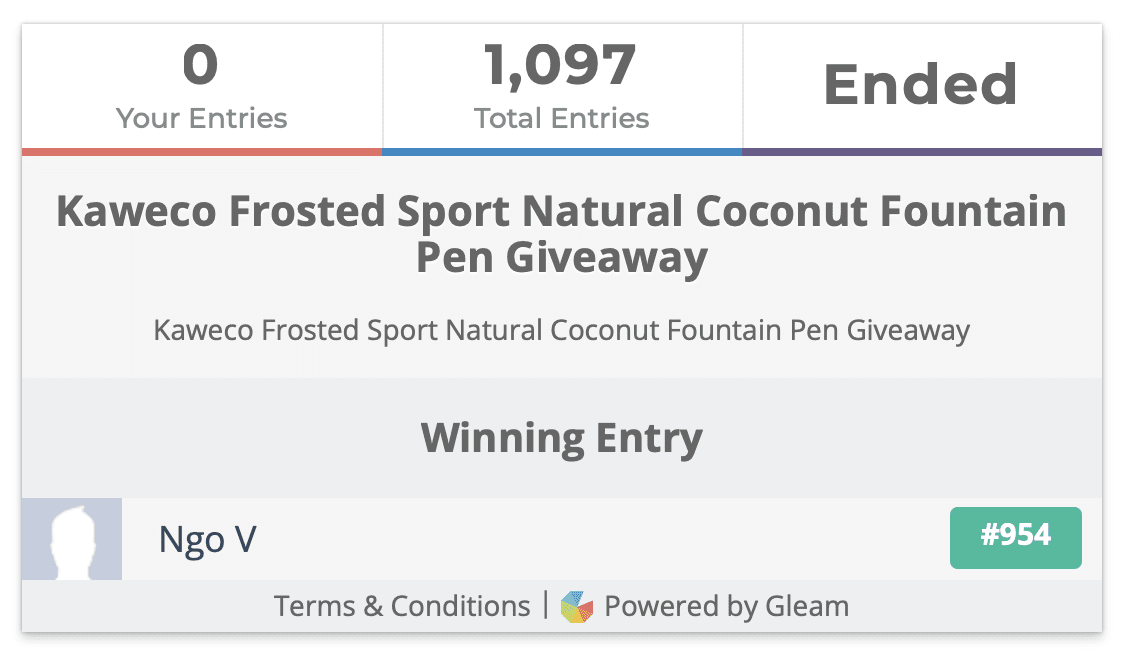 Kaweco Frosted Sport Natural Coconut Fountain Pen Giveaway Winner