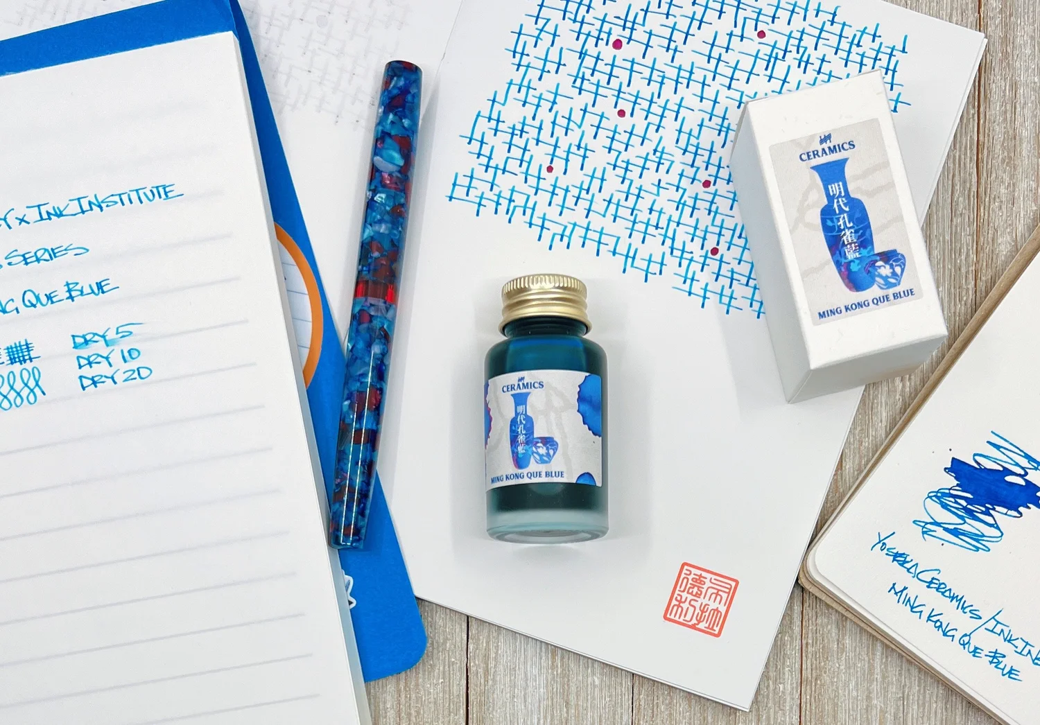 Yoseka Ceramics Ink Ming Kong Que Blue Ink Review — The Pen Addict