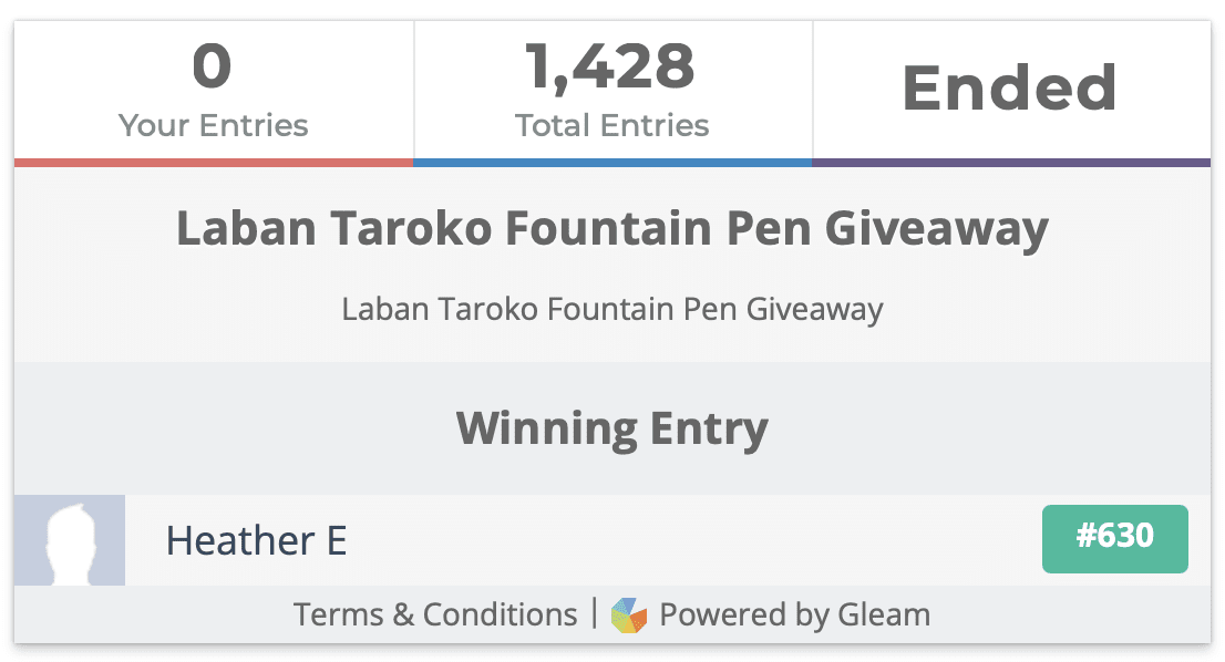Laban Taroko Fountain Pen Giveaway Winner