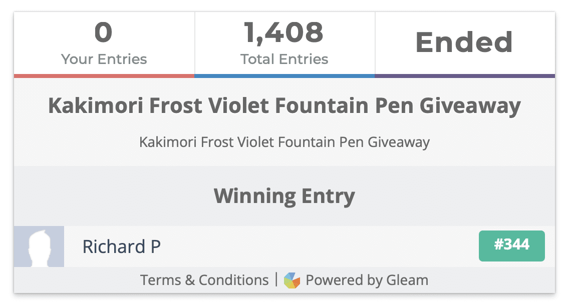 Kakimori Frost Violet Fountain Pen Giveaway Winner