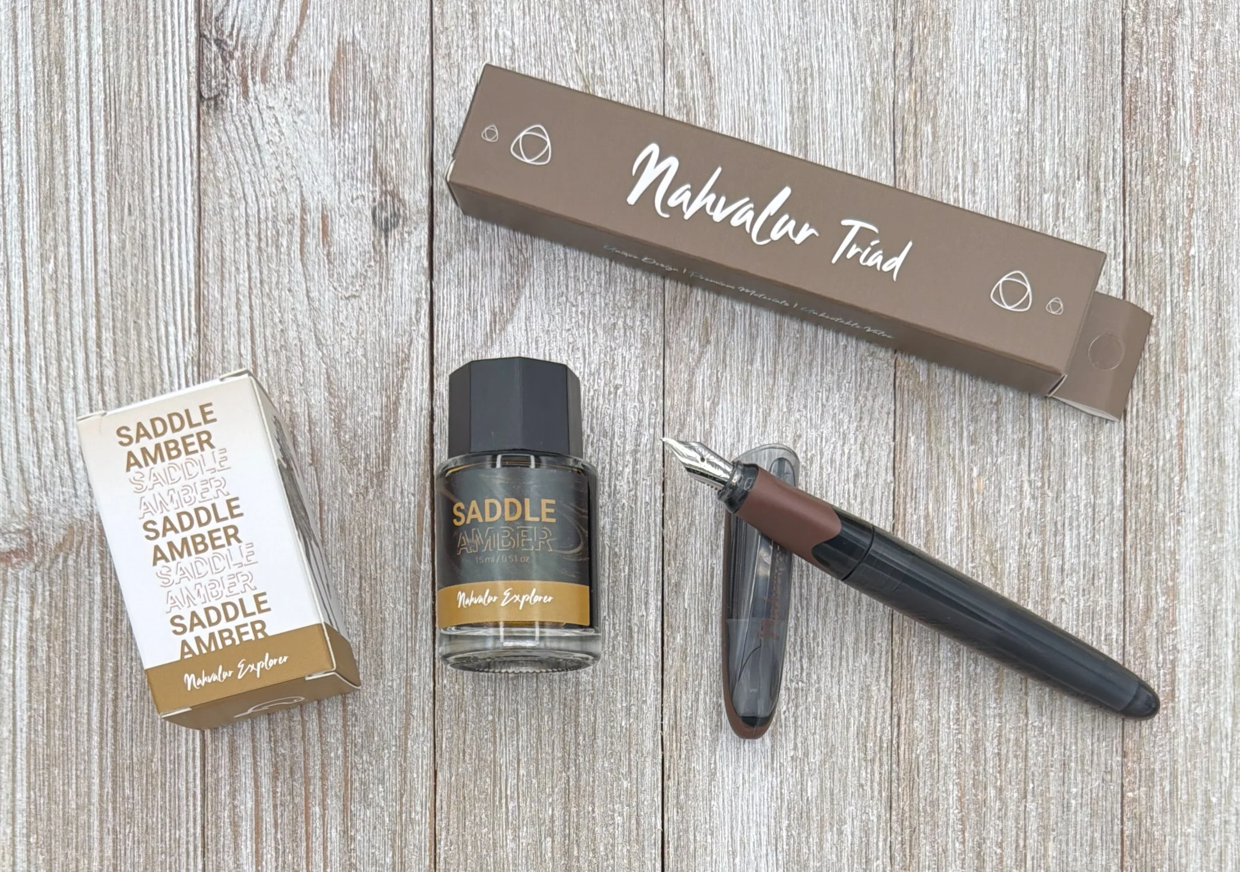 Nahvalur Triad Fountain Pen and Saddle Amber Ink