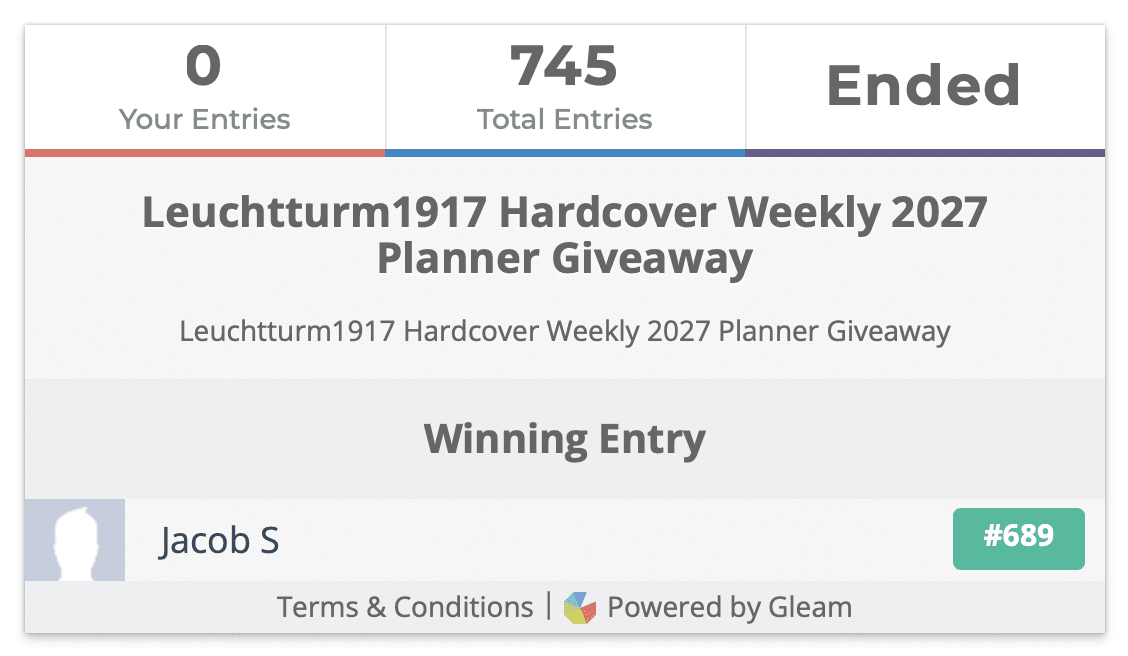 Leuchtturm1917 Hardcover Weekly 2027 Planner Giveaway Winner