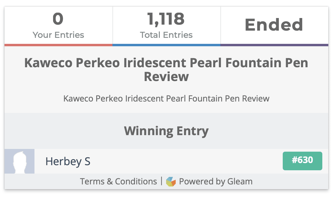 Kaweco Perkeo Iridescent Pearl Fountain Pen Giveaway Winner