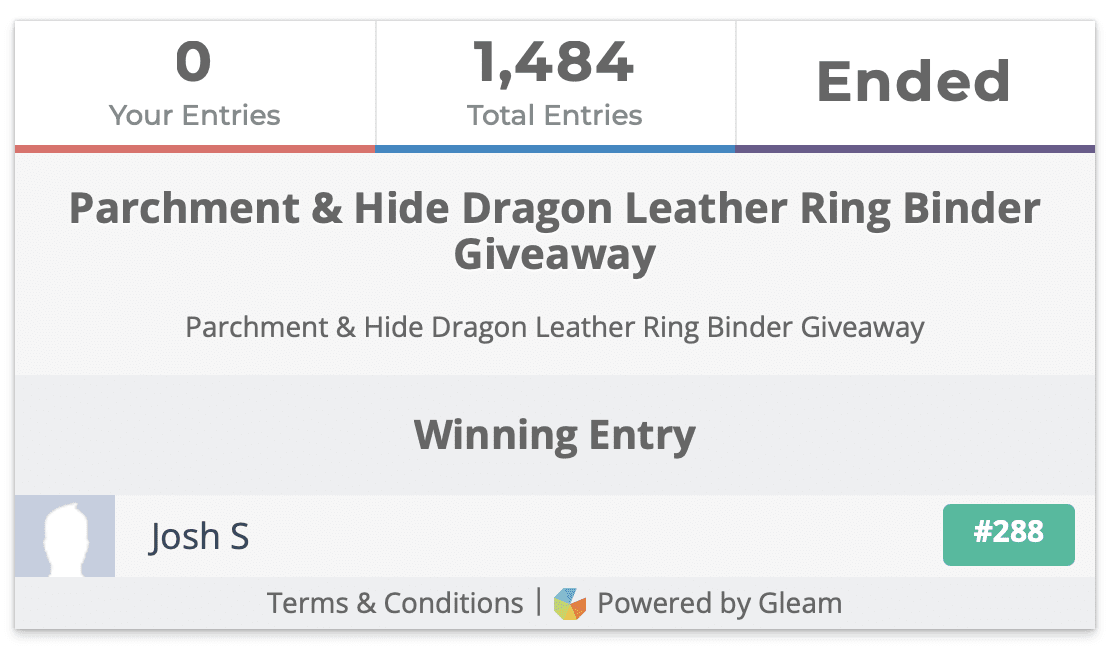 Parchment & Hide Dragon Leather Ring Binder Giveaway Winner