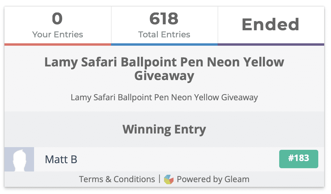 Lamy Safari Ballpoint Pen Neon Yellow Giveaway Winner
