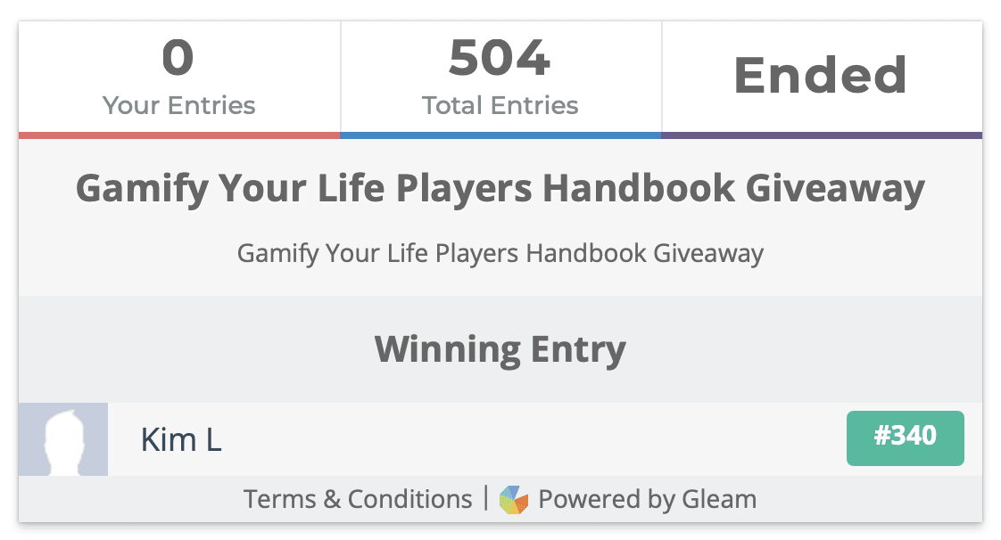 Gamify Your Life Players Handbook Giveaway Winner