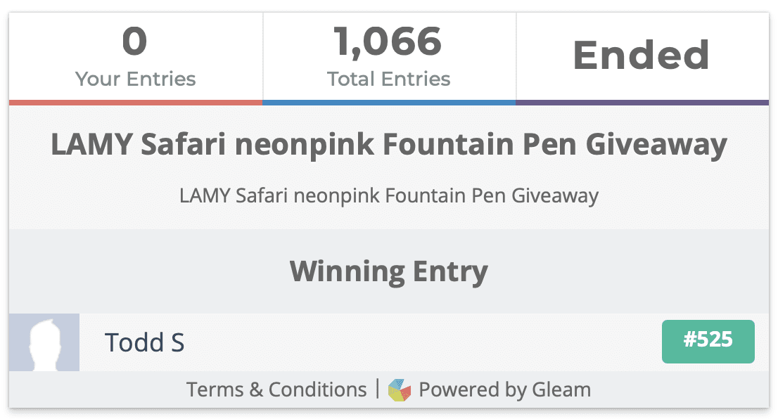LAMY Safari neonpink Fountain Pen Giveaway Winner
