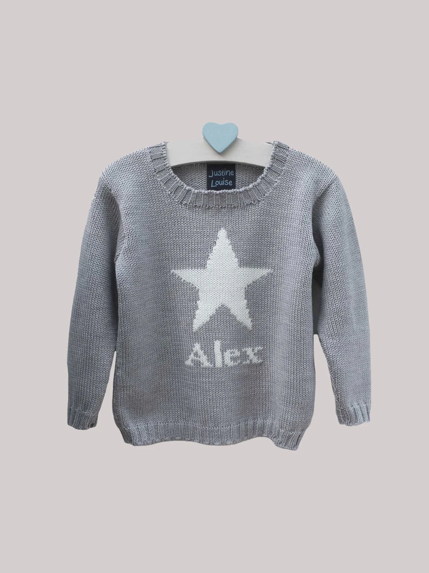 grey star baby jumper in merino wool