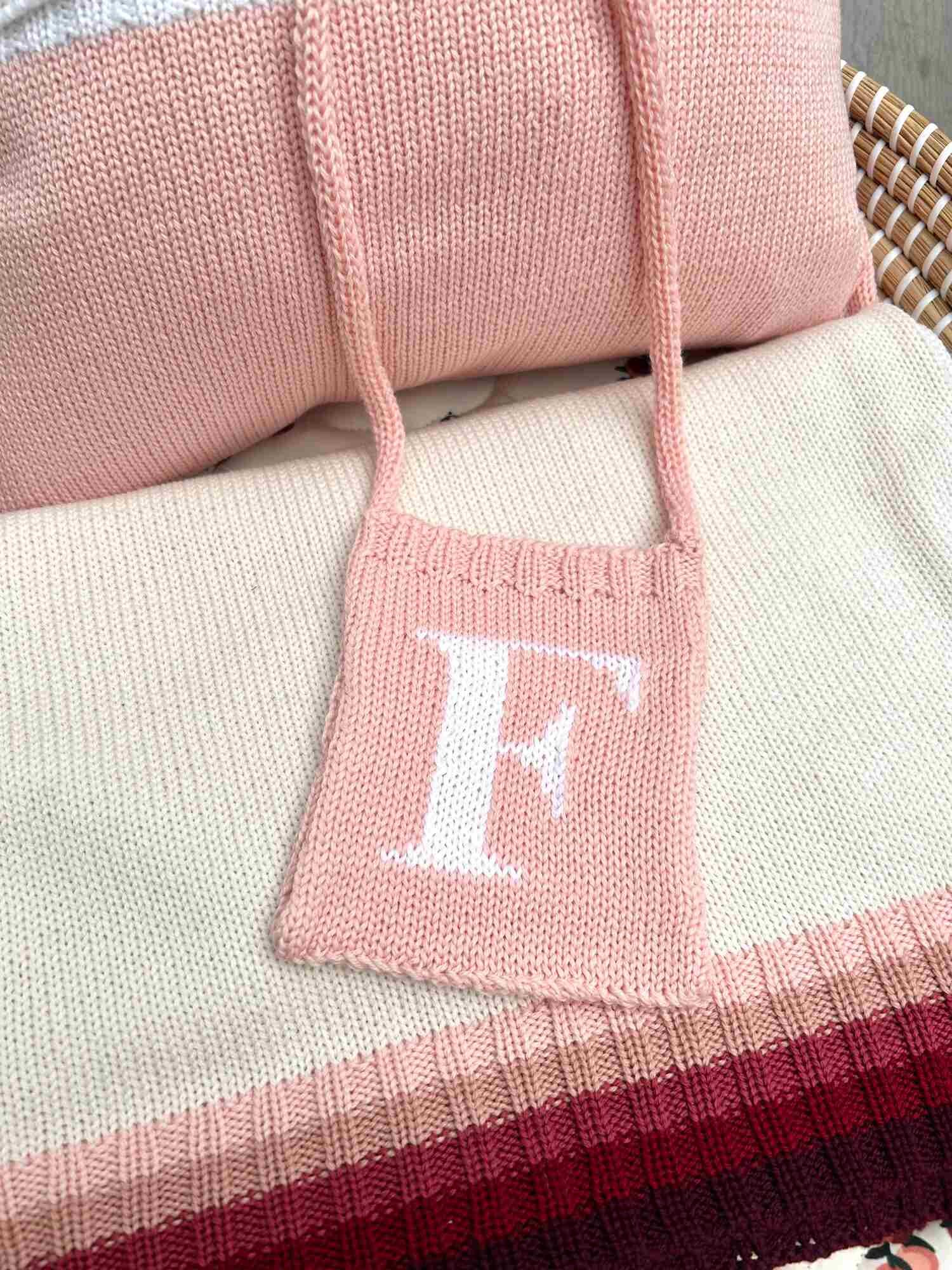 pink personalised knitted bag
