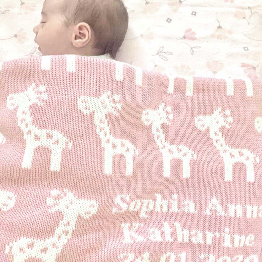Justine Louise Giraffe Baby Blanket Pale Pink