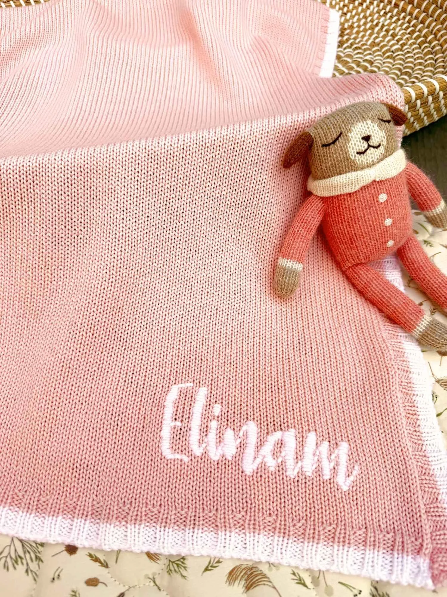 pink personalised merino baby blanket