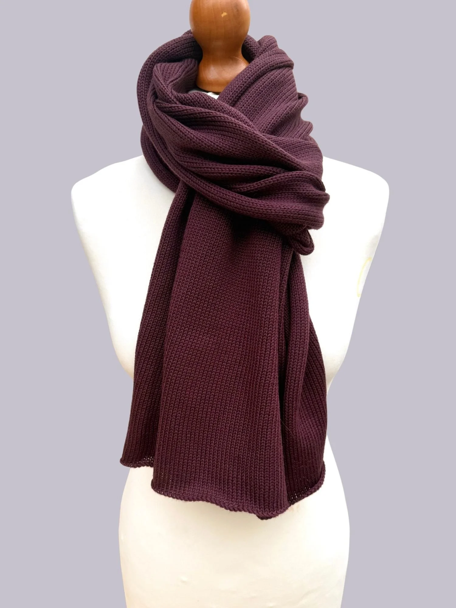 ladies plum plain knit merino scarf