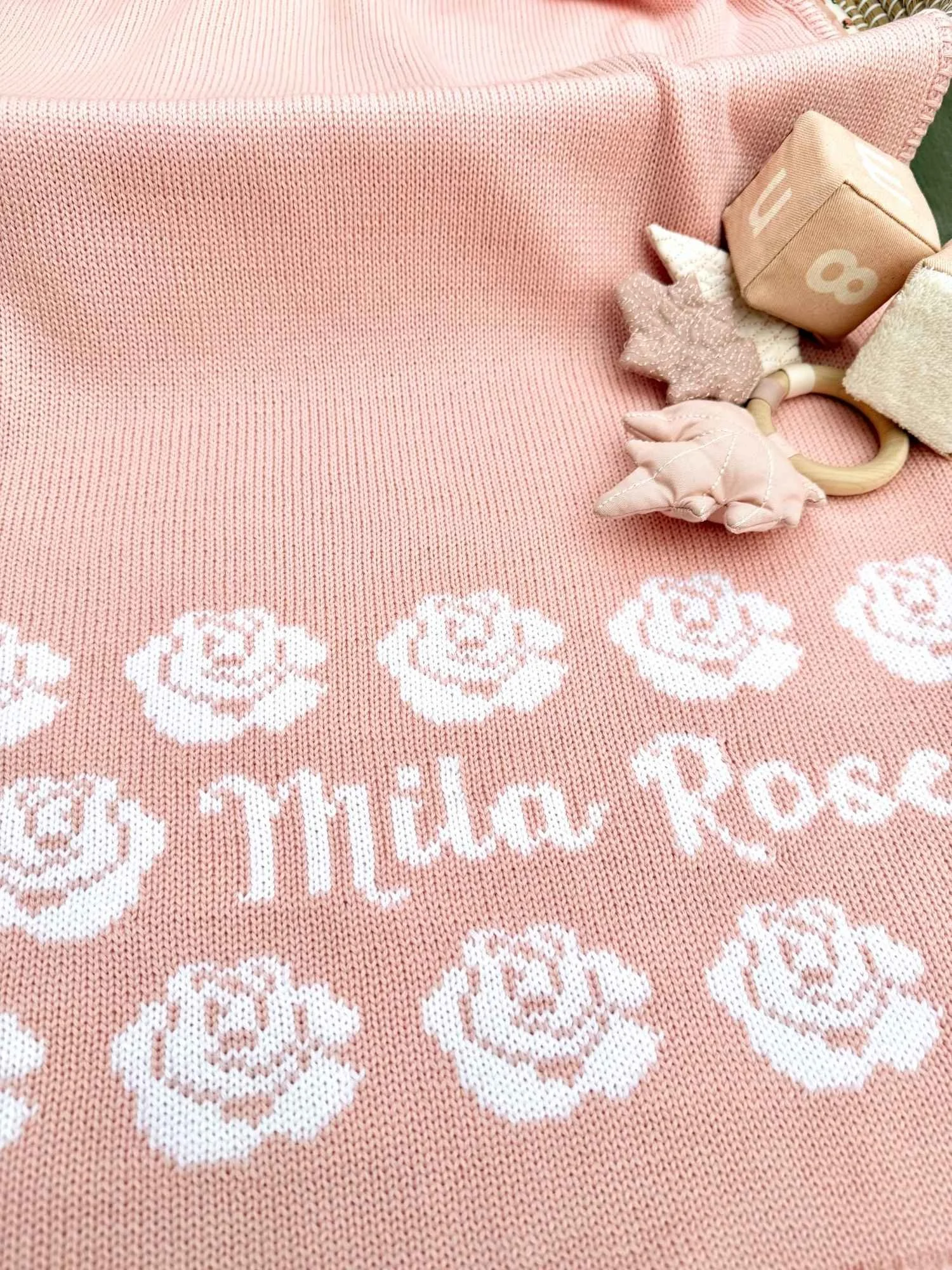 Rose Baby Blanket in Merino Wool - Personalised