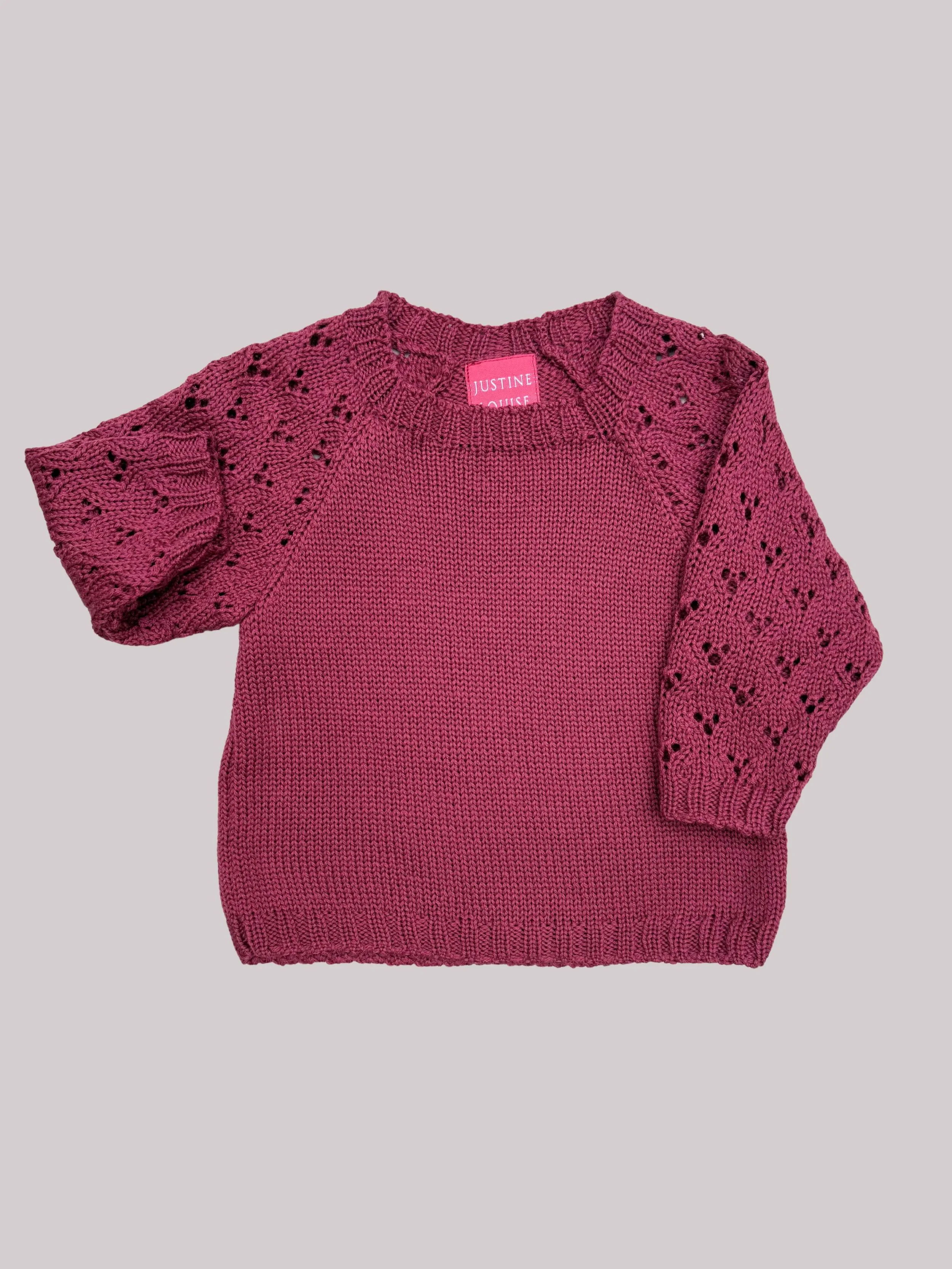 pink pointelle merino knitted baby jumper