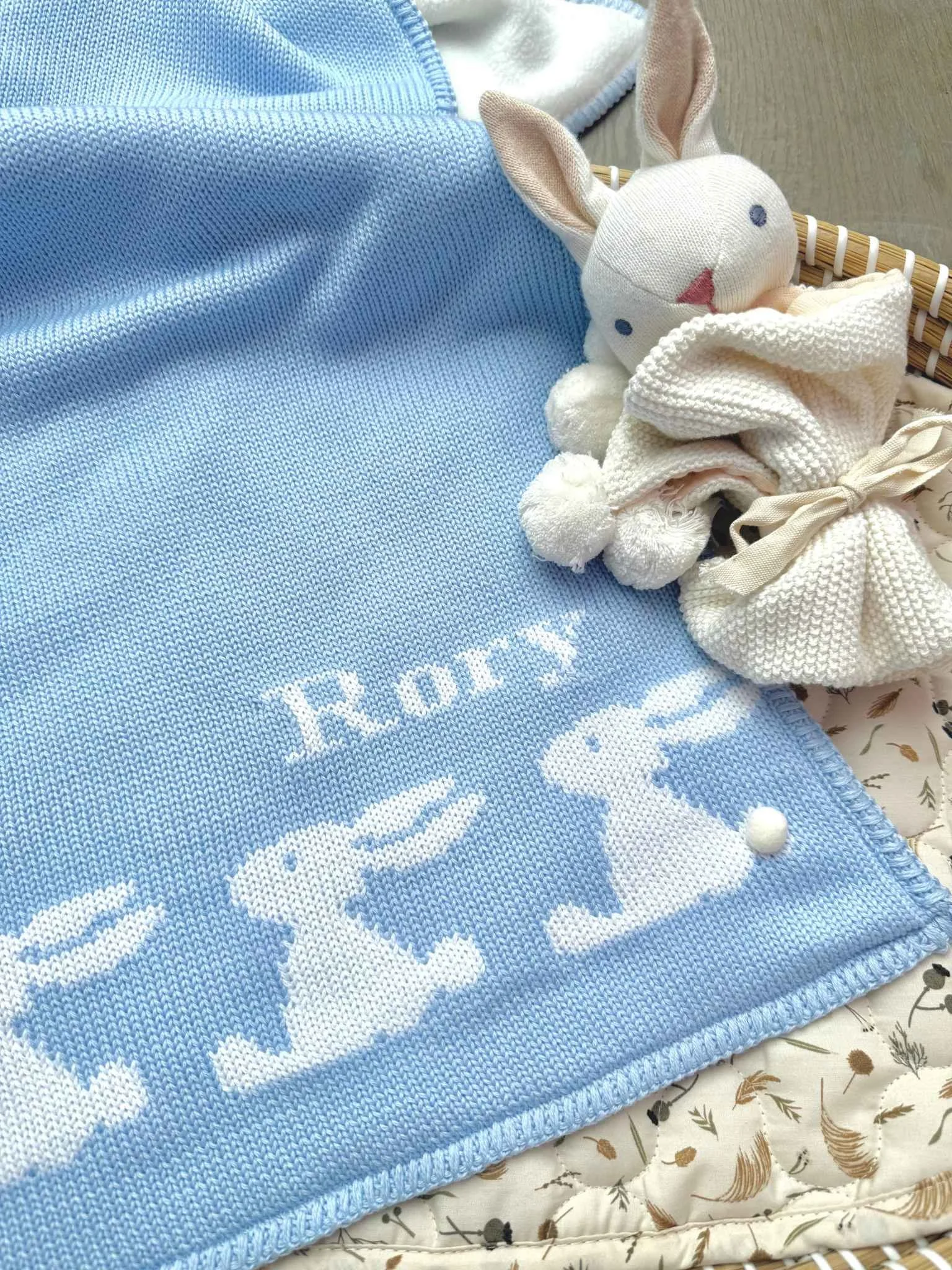 Rabbit Baby Blanket in Merino Wool - Personalised