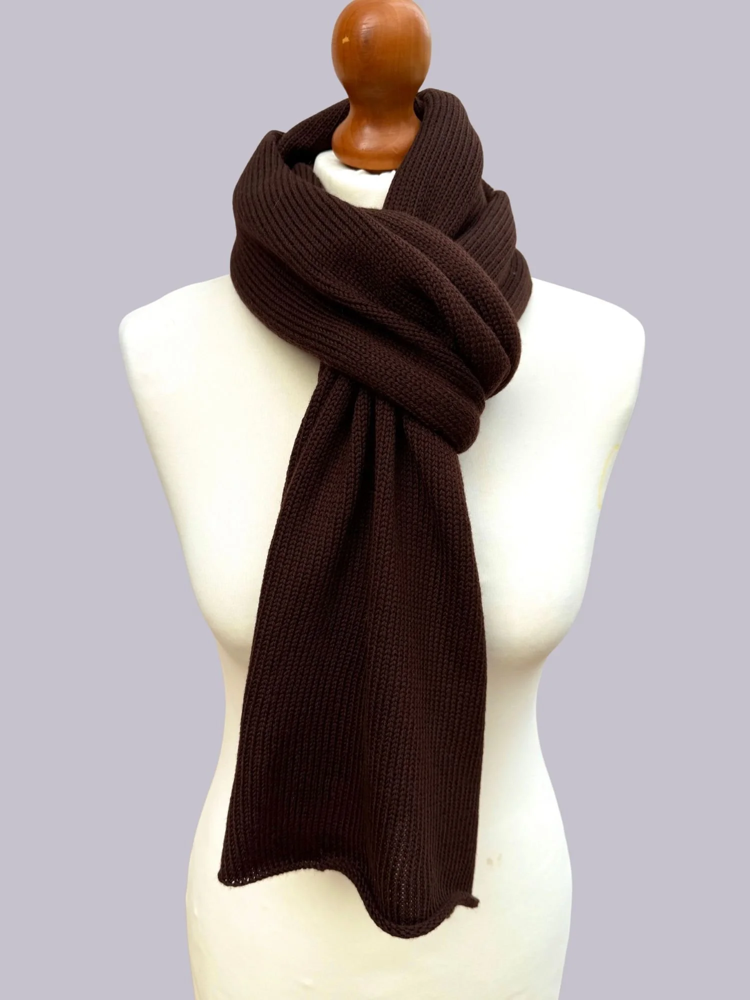 Chocolate brown merino knitted ladies' scarf