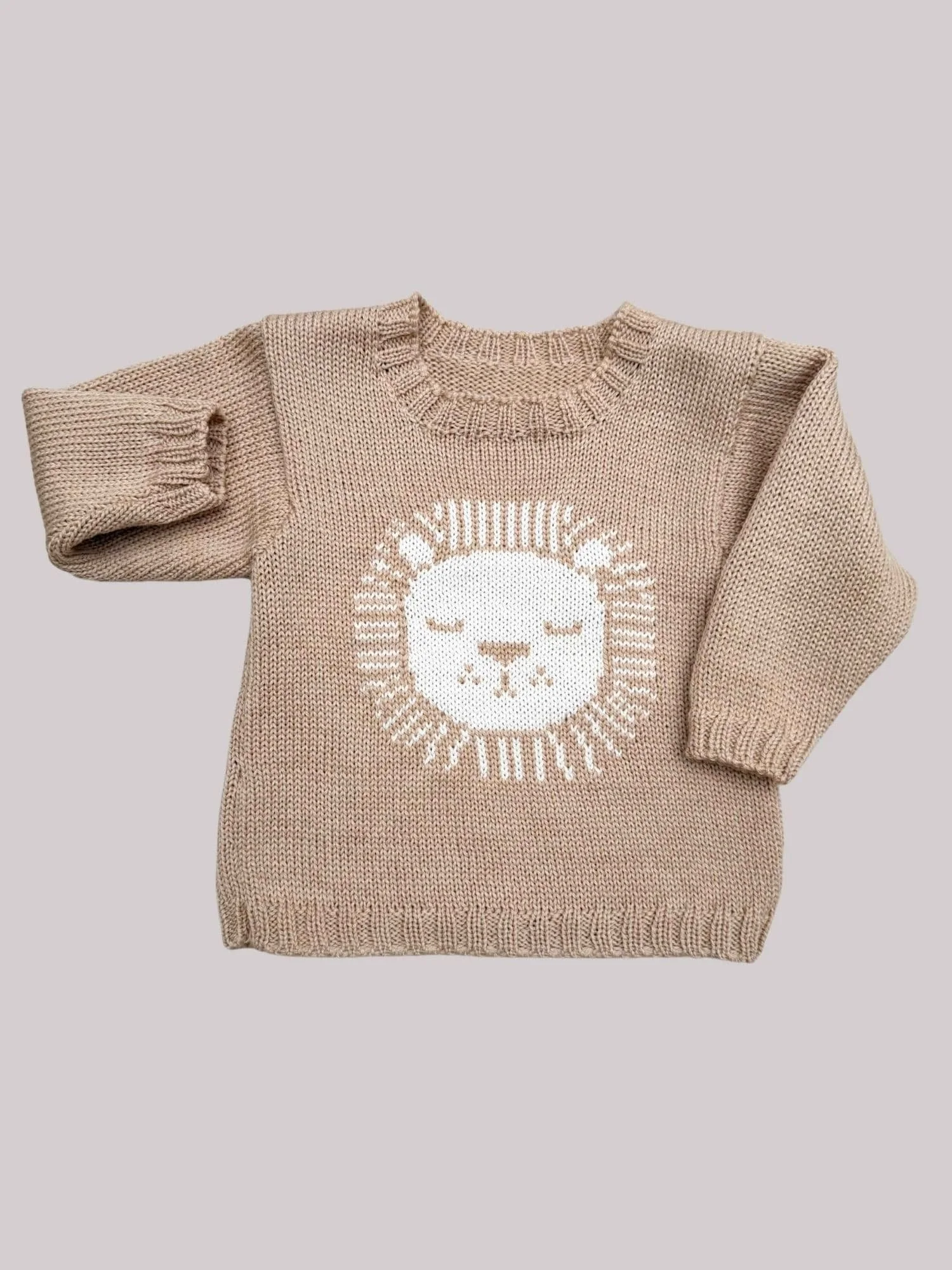 Lion Knitted Baby Jumper in Merino Wool - Non Personalised