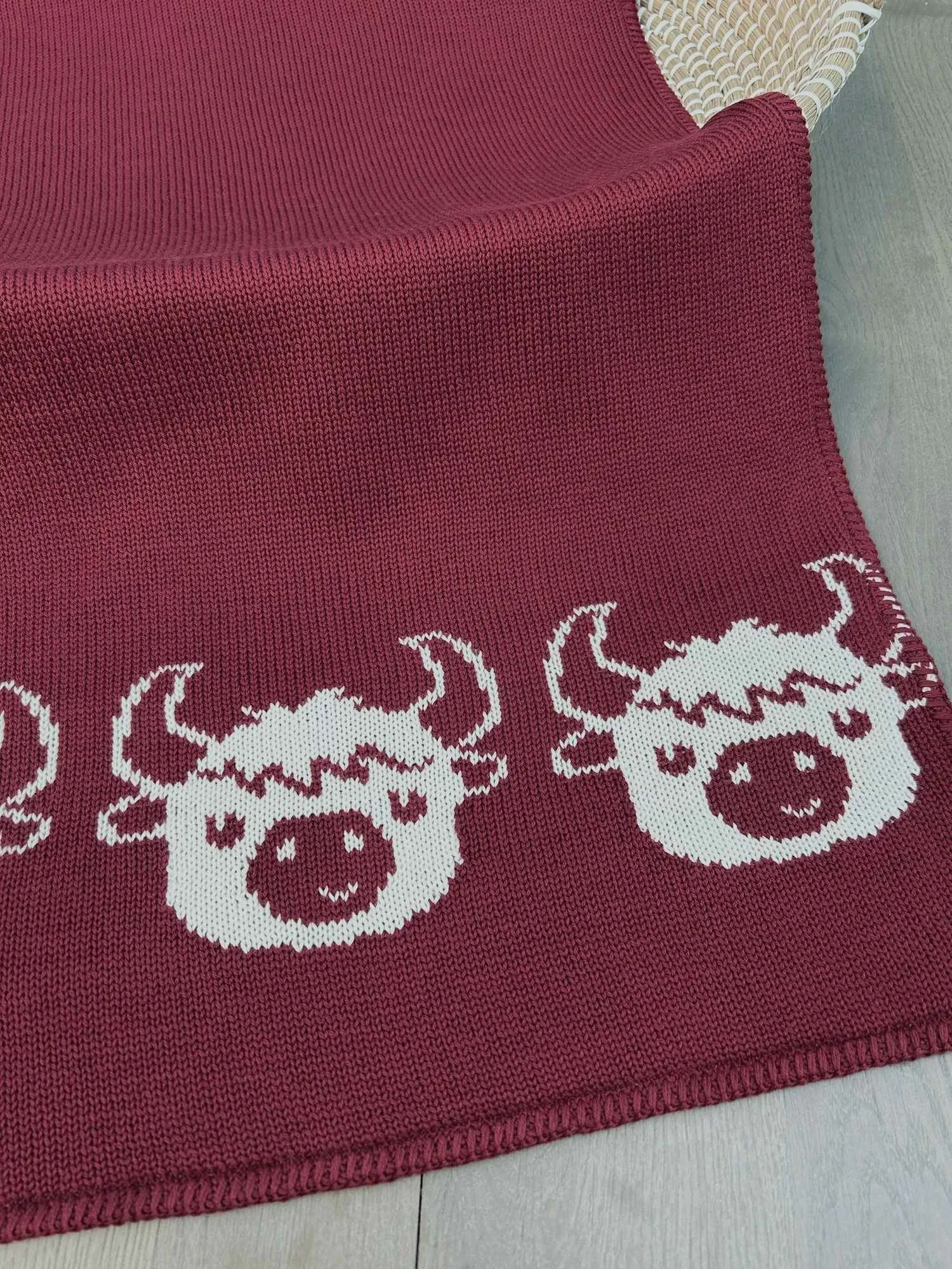 knitted bull baby blanket