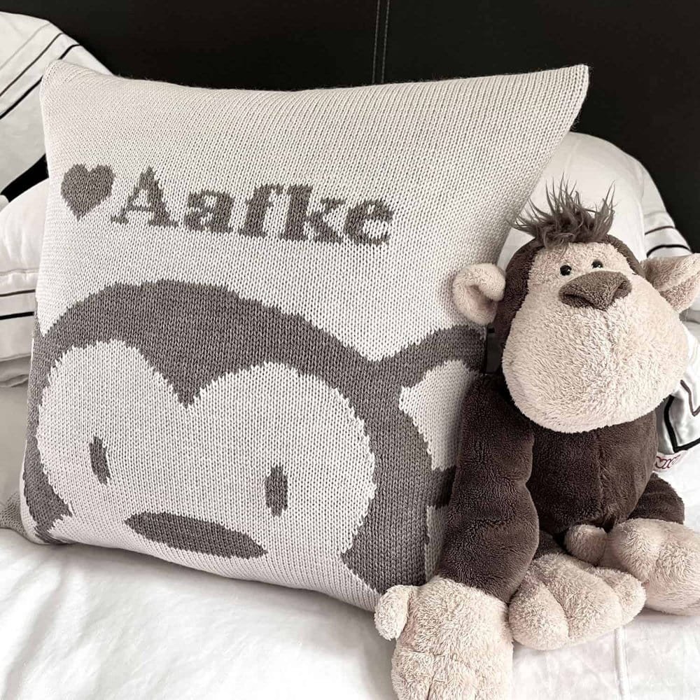 luxury personalised merino monkey cushion