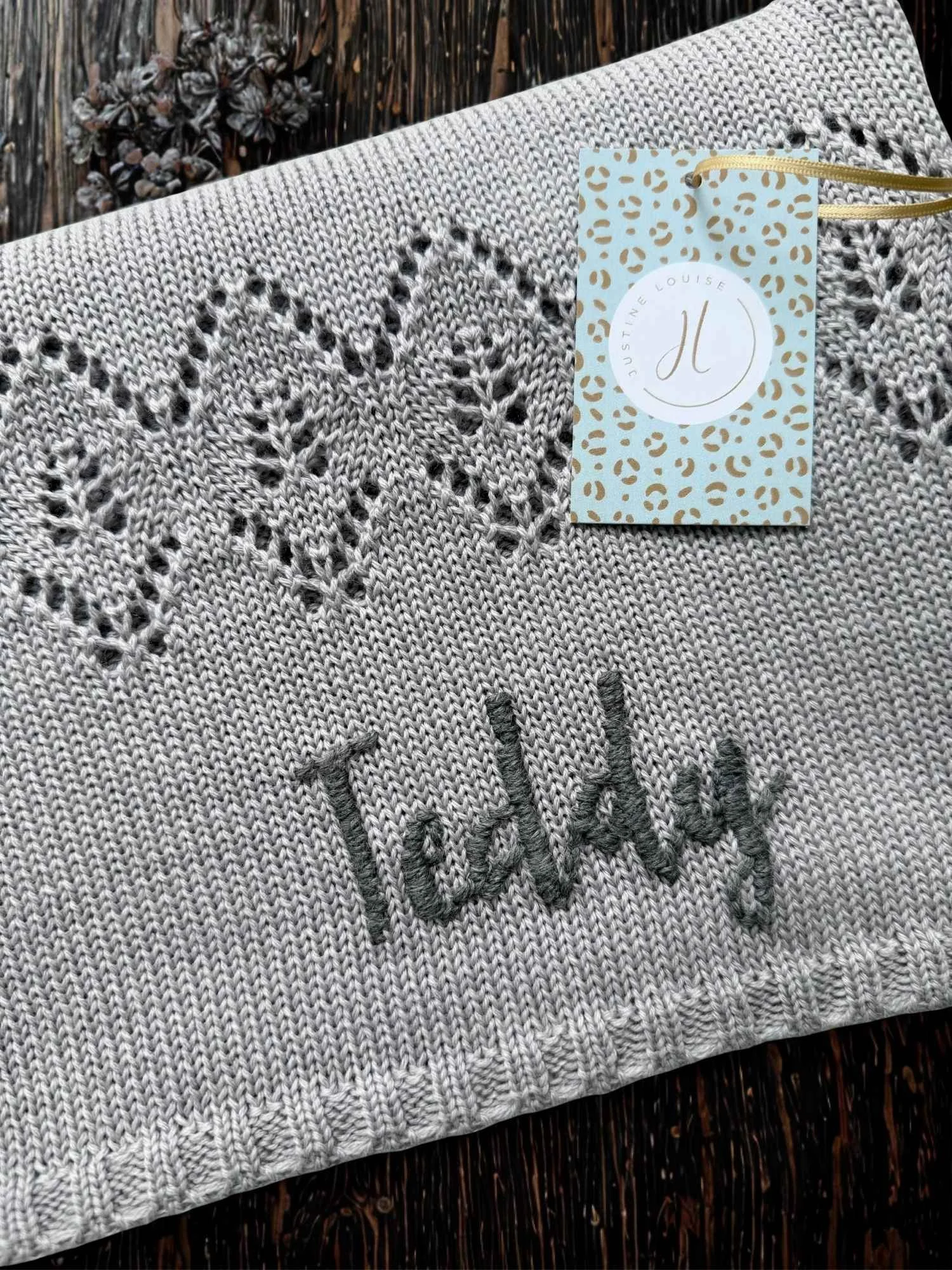 grey lace personalised baby blanket