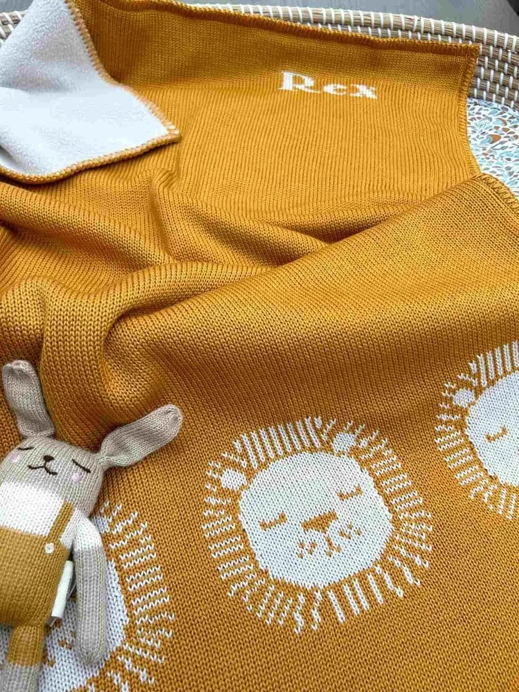Lion Baby Blanket in Merino Wool - Personalised