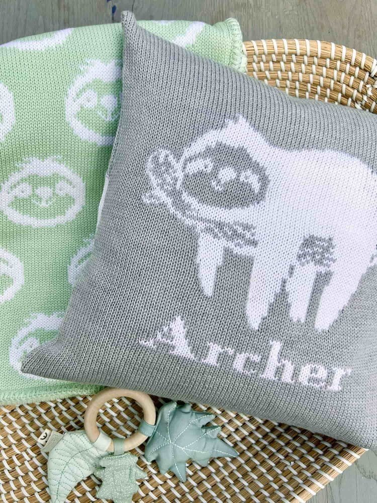 luxury personalised sloth cushion for babies