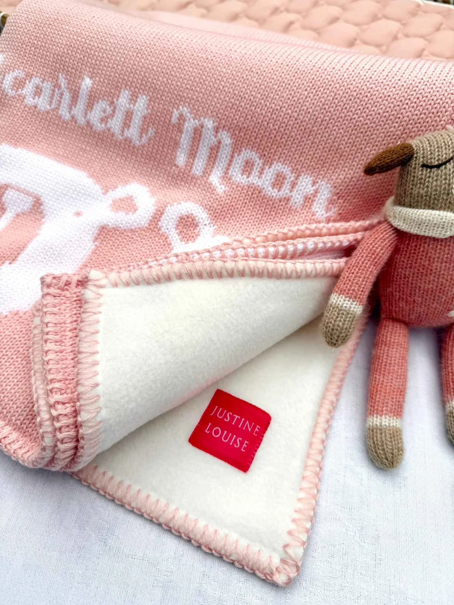 bear blanket in pale pink with name