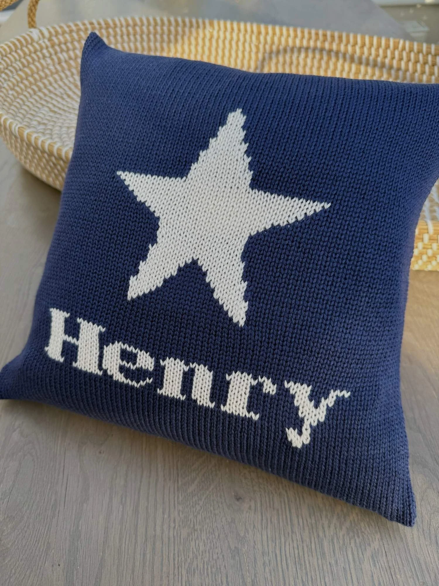 personalised navy star cushion