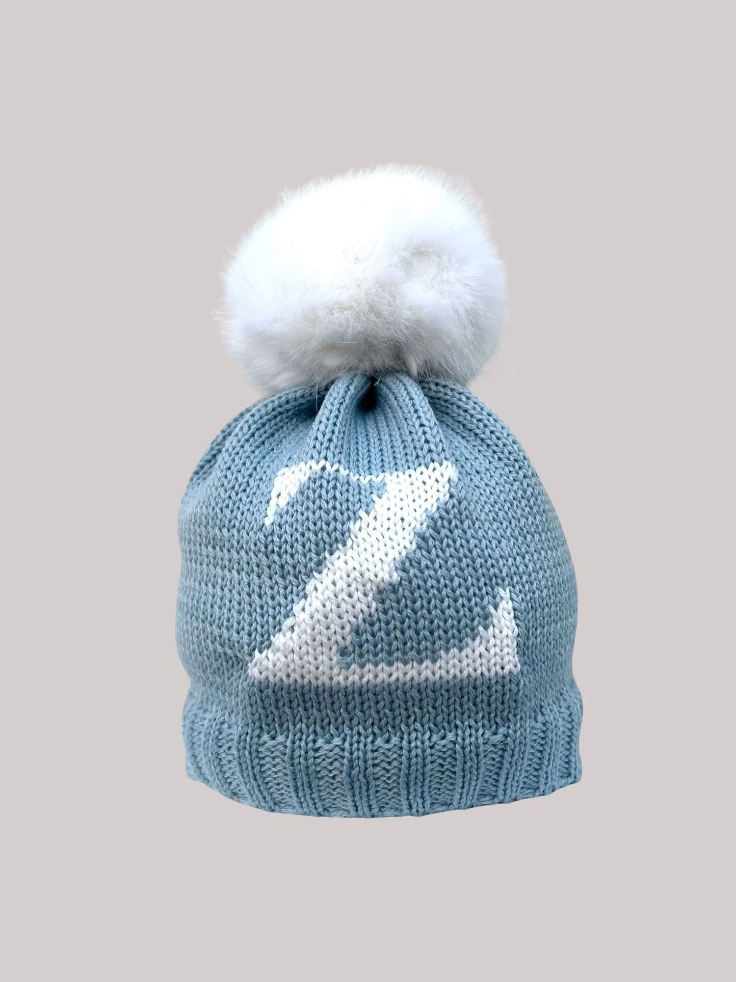 blue monogram baby beanie