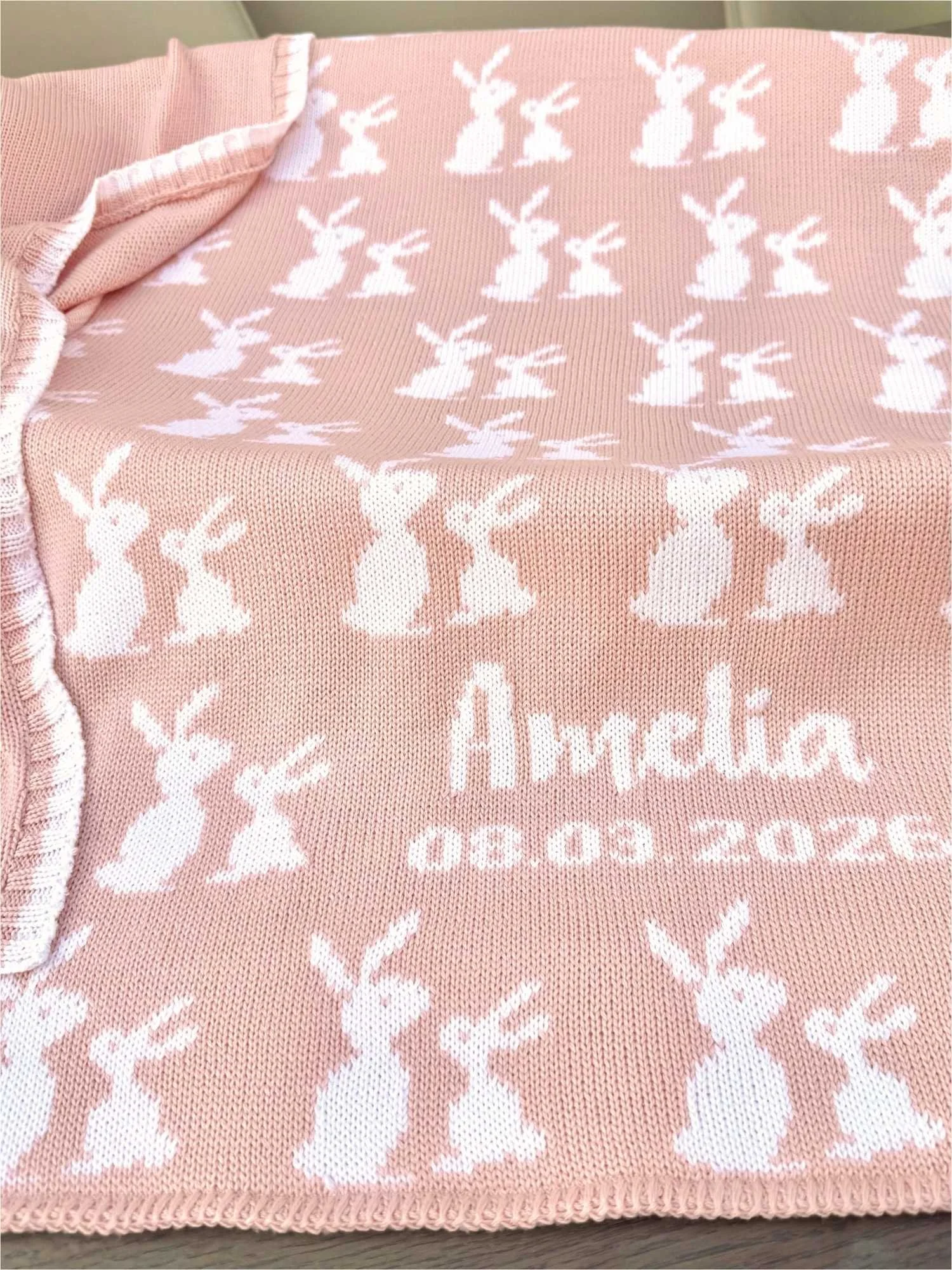 pink baby bunny blanket with name