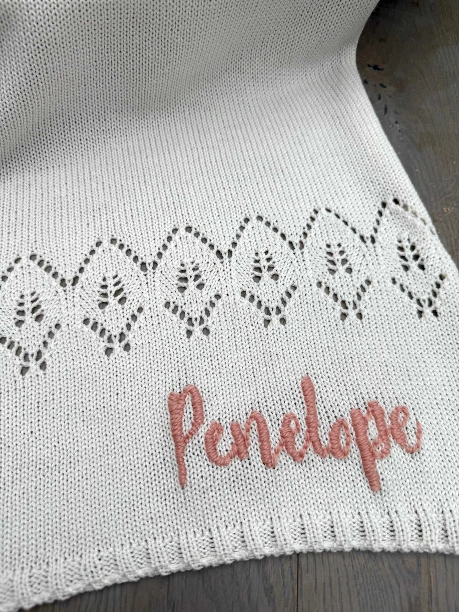 cream lace baby blanket with name