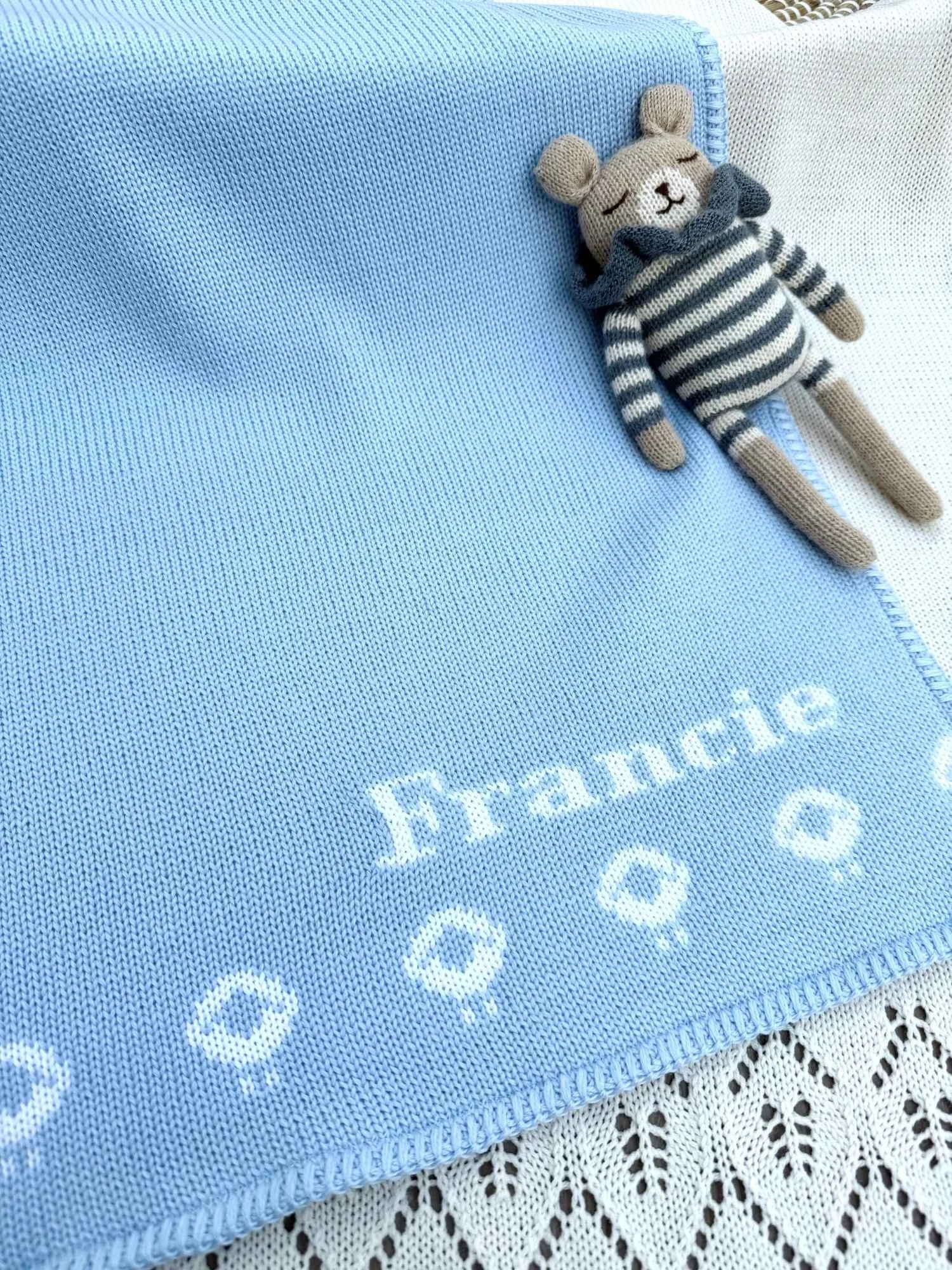 Sheep Baby Blanket in Merino Wool - Personalised
