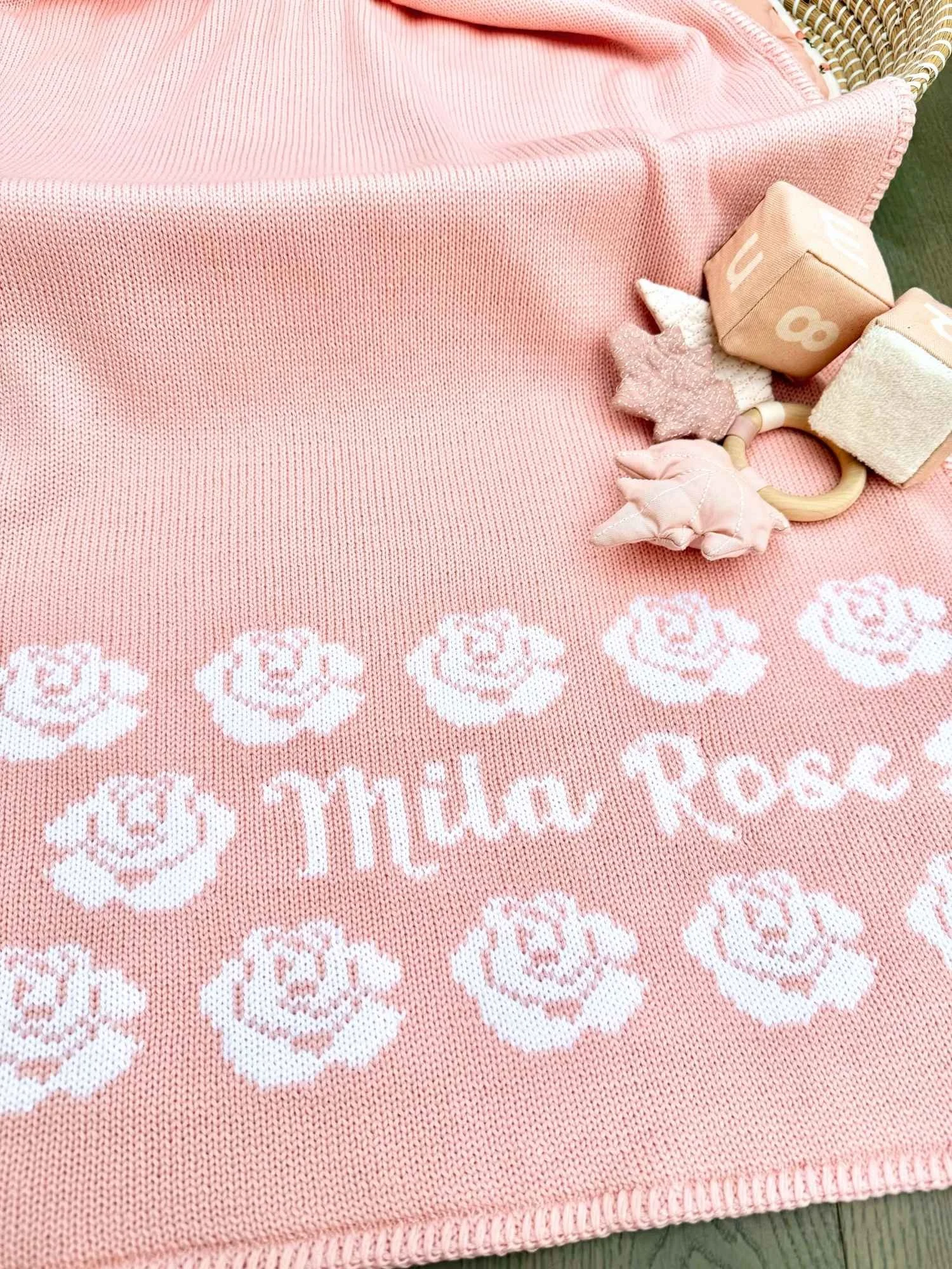 Rose Baby Blanket in Merino Wool - Personalised