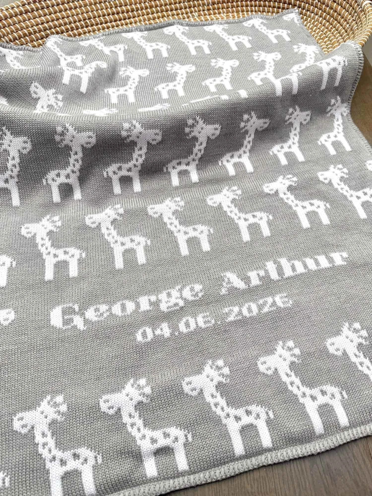 Giraffe Baby Blanket in Merino Wool - Personalised