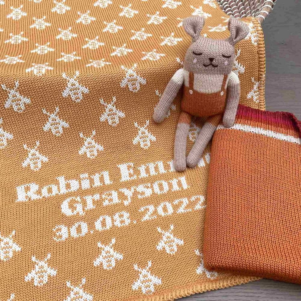Bee Baby Blanket in Merino Wool - Personalised