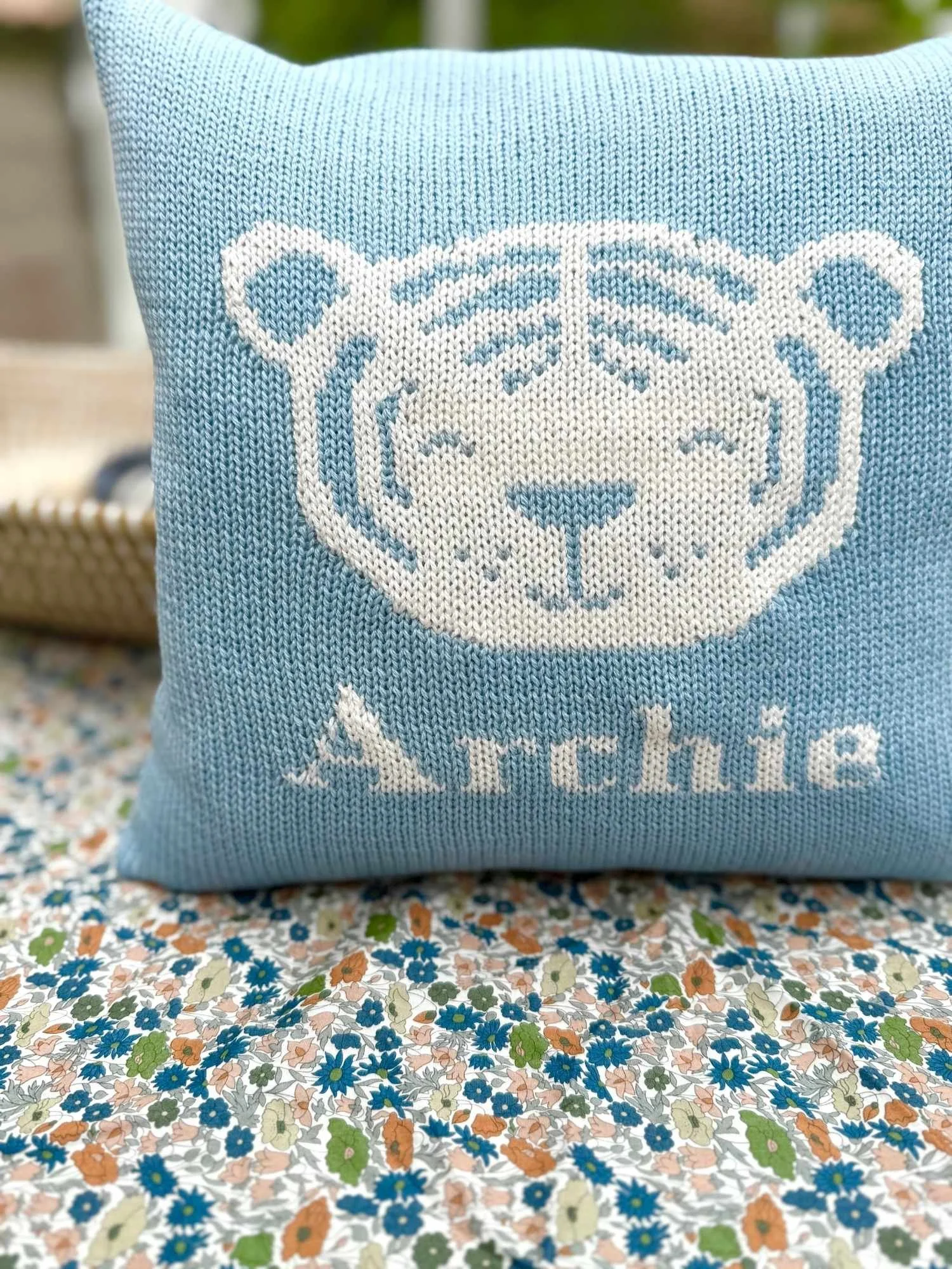 blue personalised tiger cushion