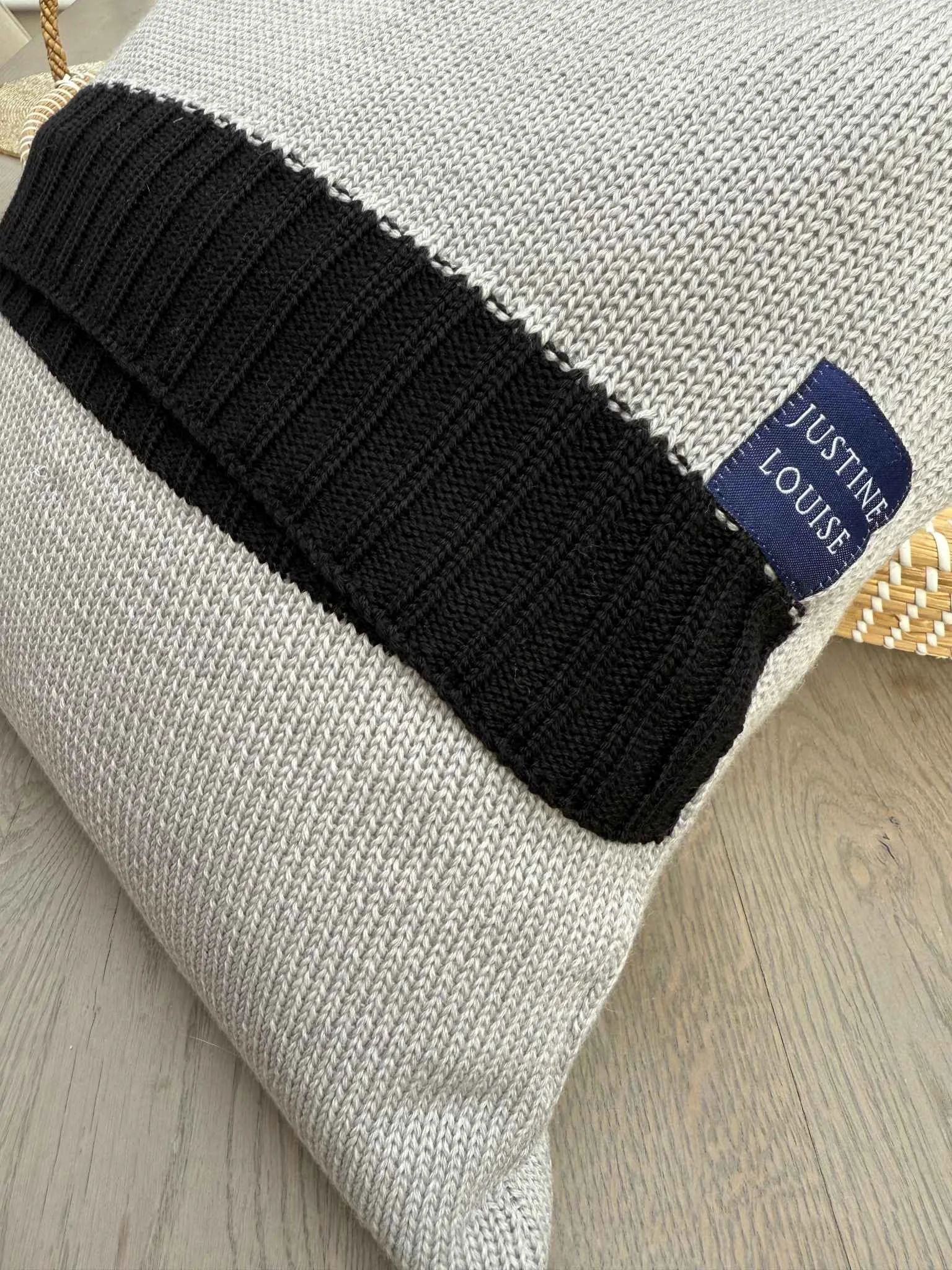 pale grey merino knitted cushion