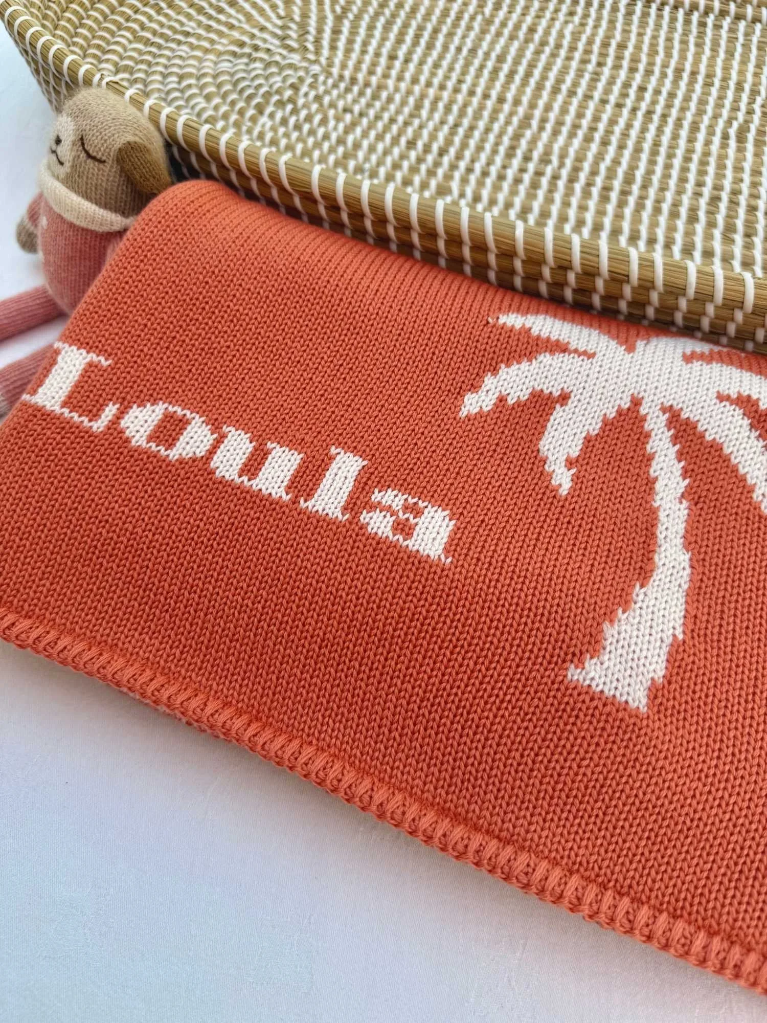 Palm Tree Baby Blanket in Merino Wool - Personalised