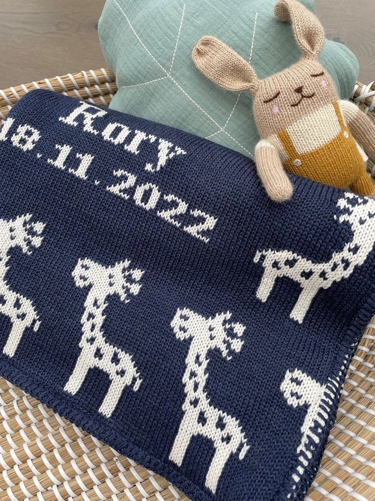 personalised giraffe newborn blanket