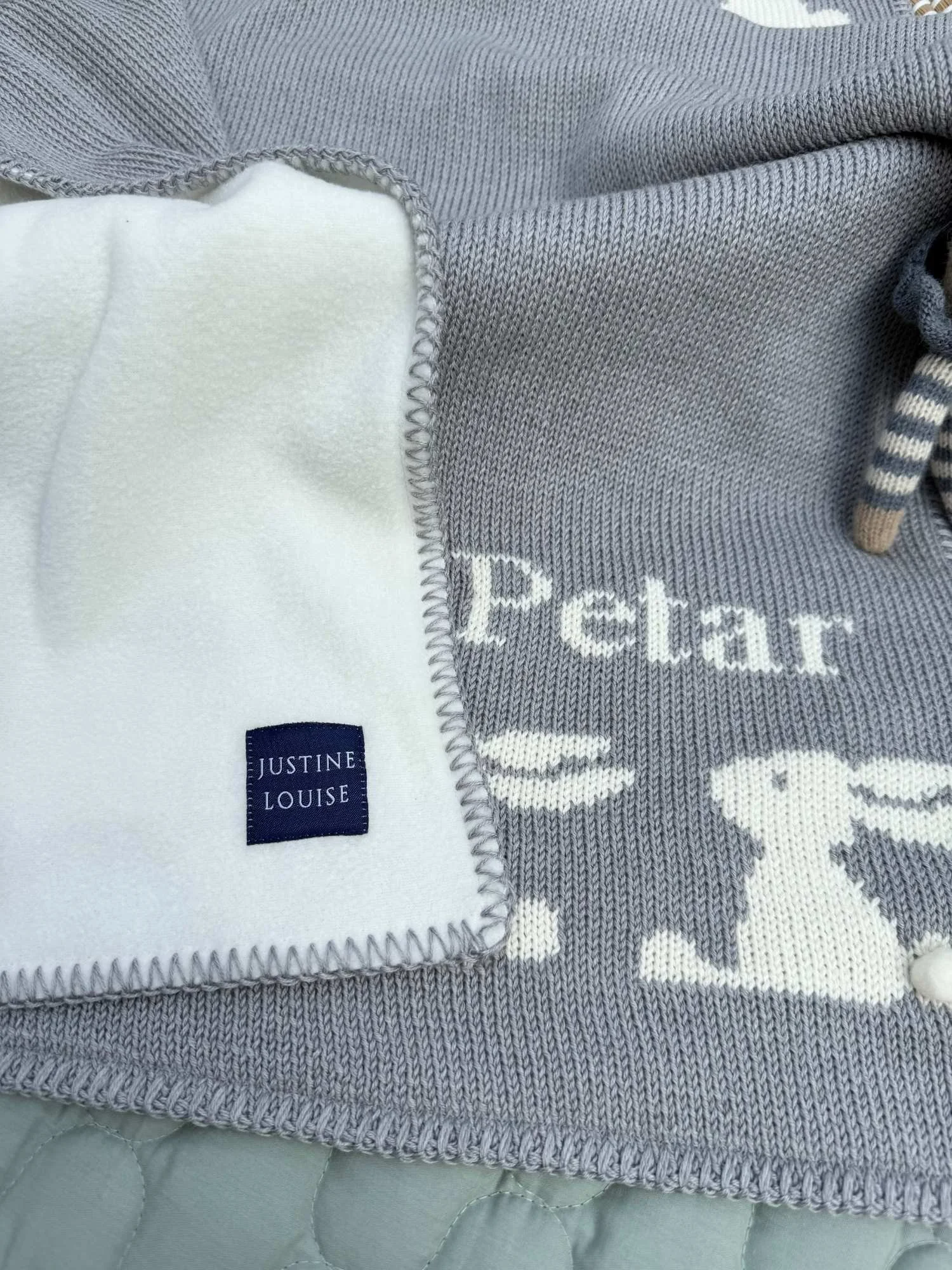 grey personalised rabbit baby blanket