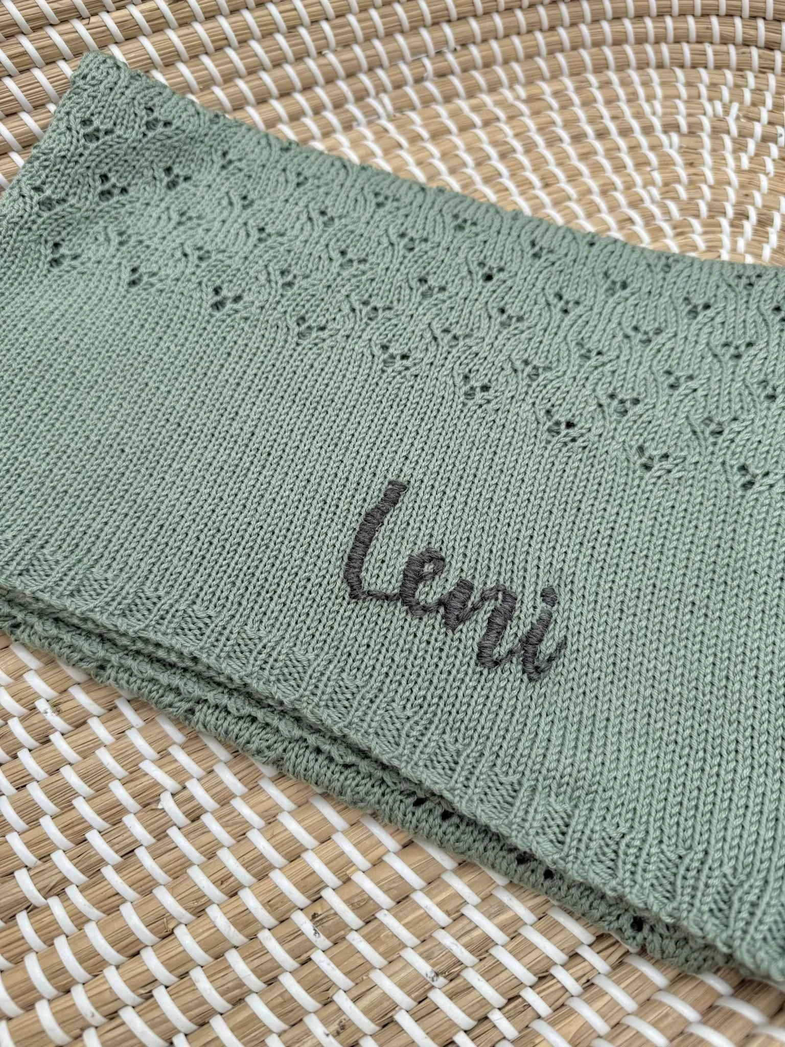 personalised lace baby blanket in cactus green