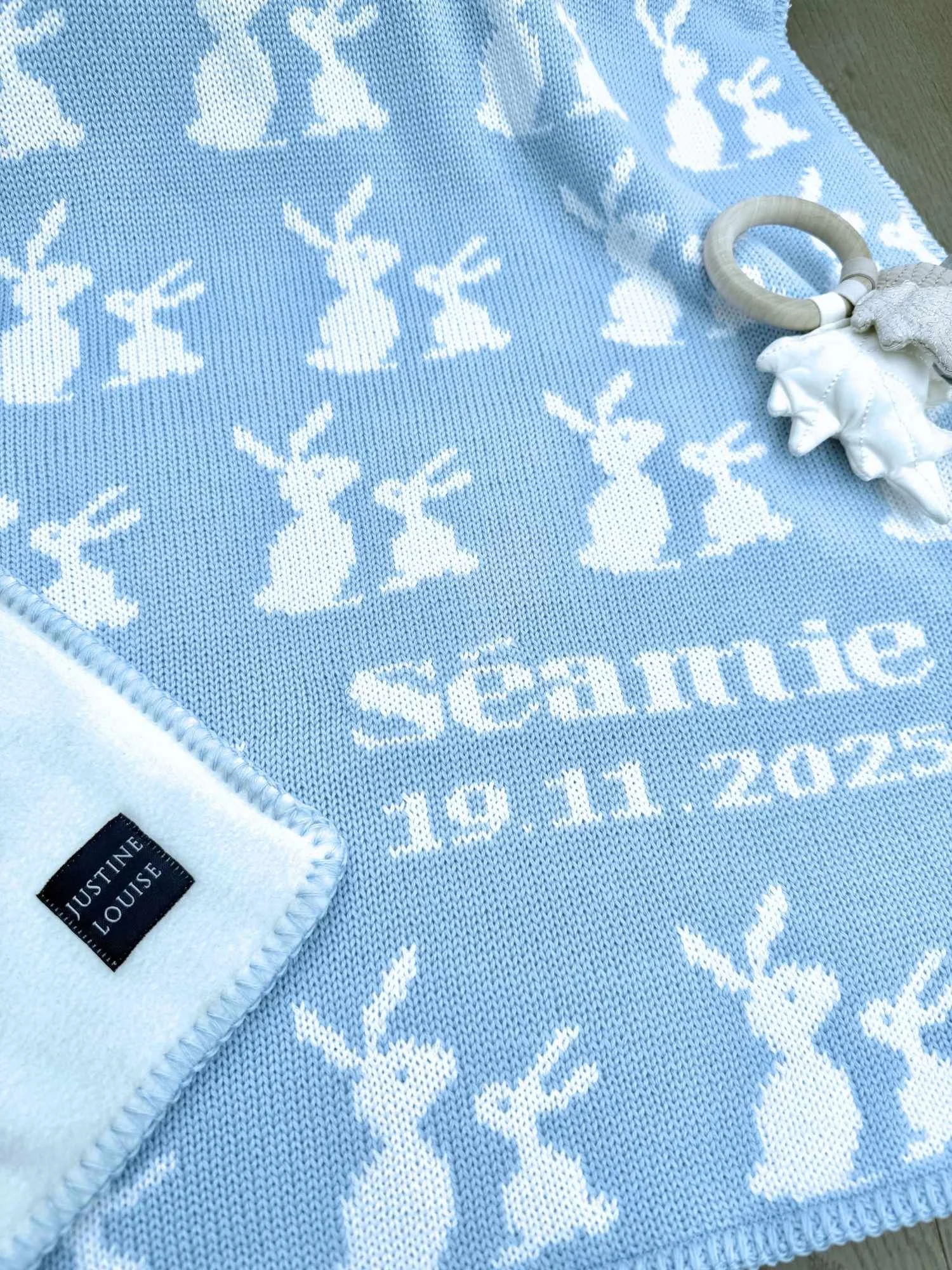 Bunny Baby Blanket in Merino Wool - Personalised
