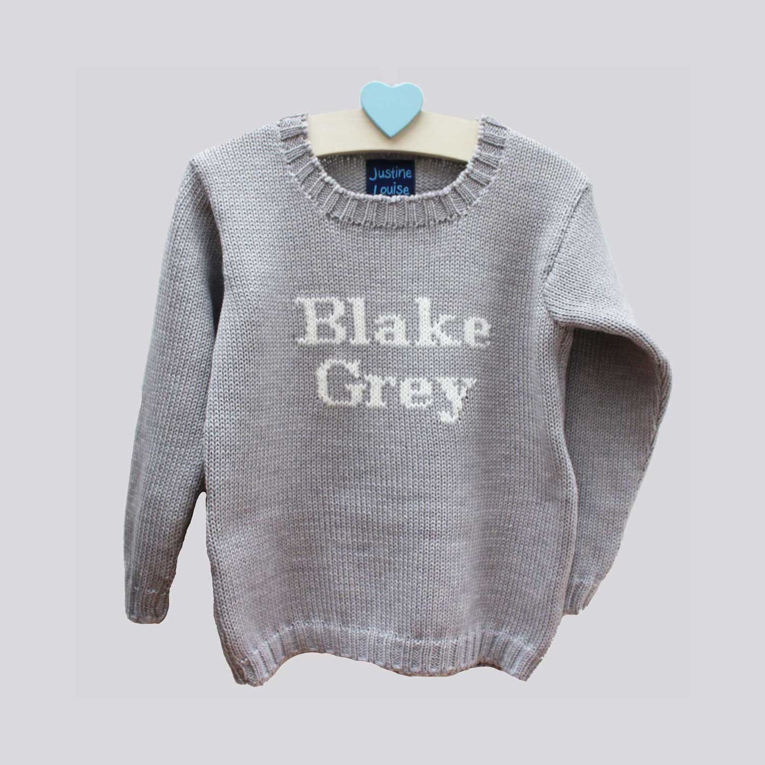personalised baby sweater in grey