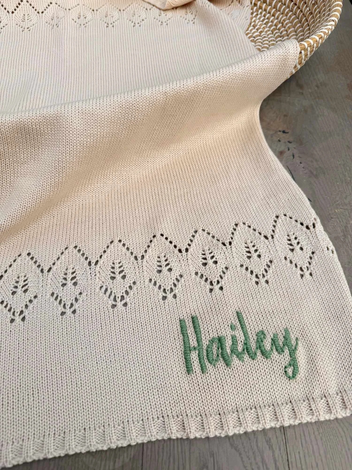 personalised beige lace baby blanket