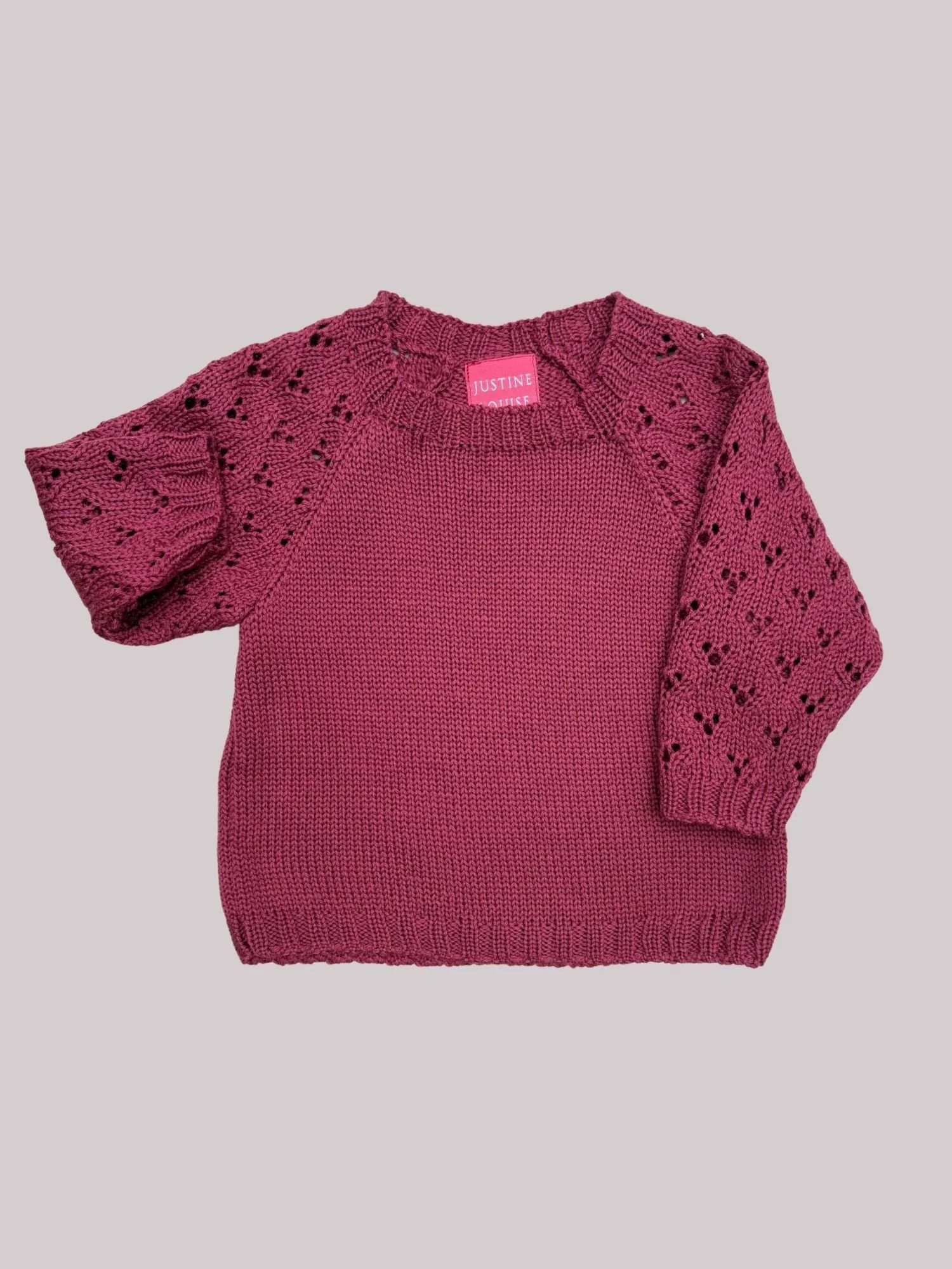 pink pointelle merino knitted baby jumper