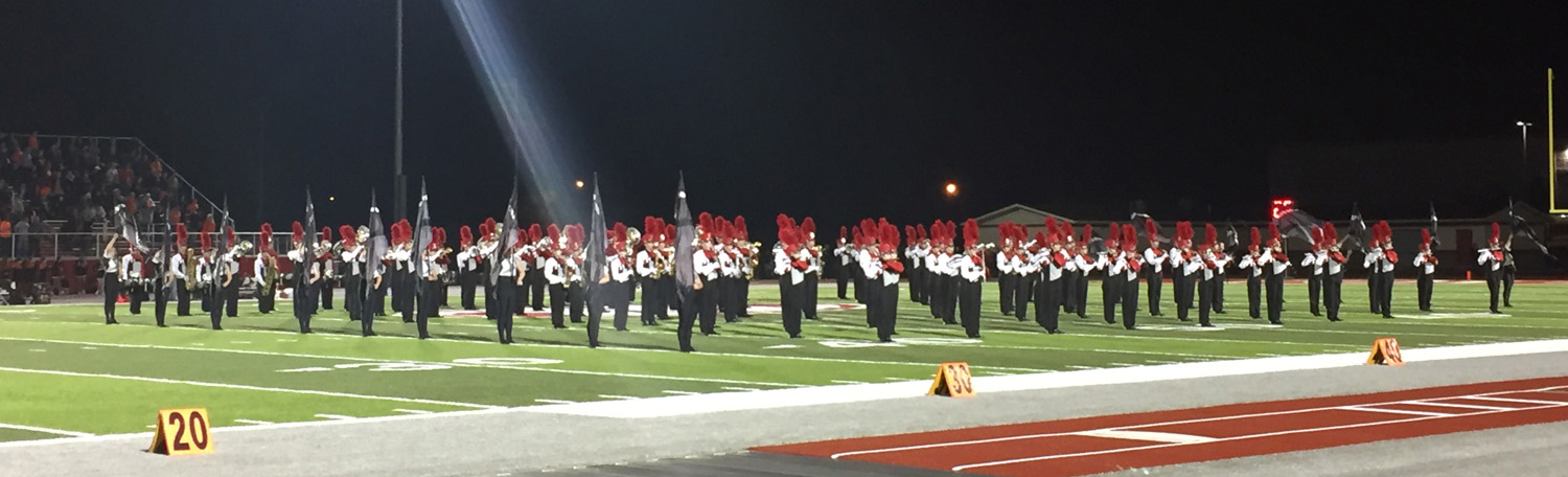 The MHS Marching Band, winner of 11 straight State Championship Titles, takes the field. in 2016. Photo by Jaque Barnes Austin.