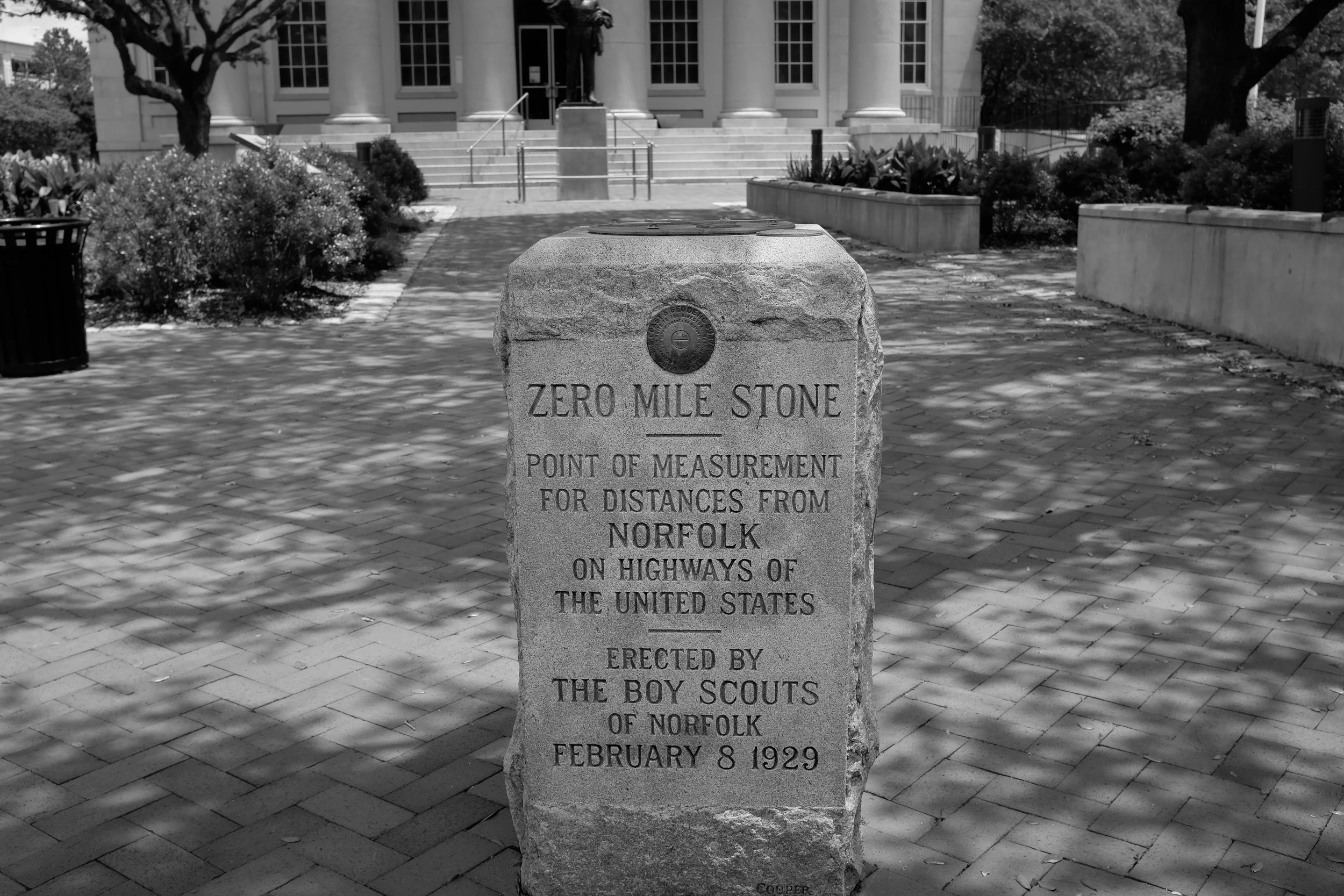 In front of the MacArthur Memorial in Norfolk