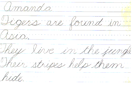 Amanda uses wide spacing in her words and letters.