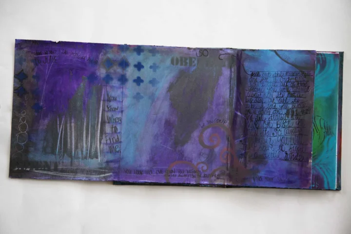 Mixed media journal page in hand made book.