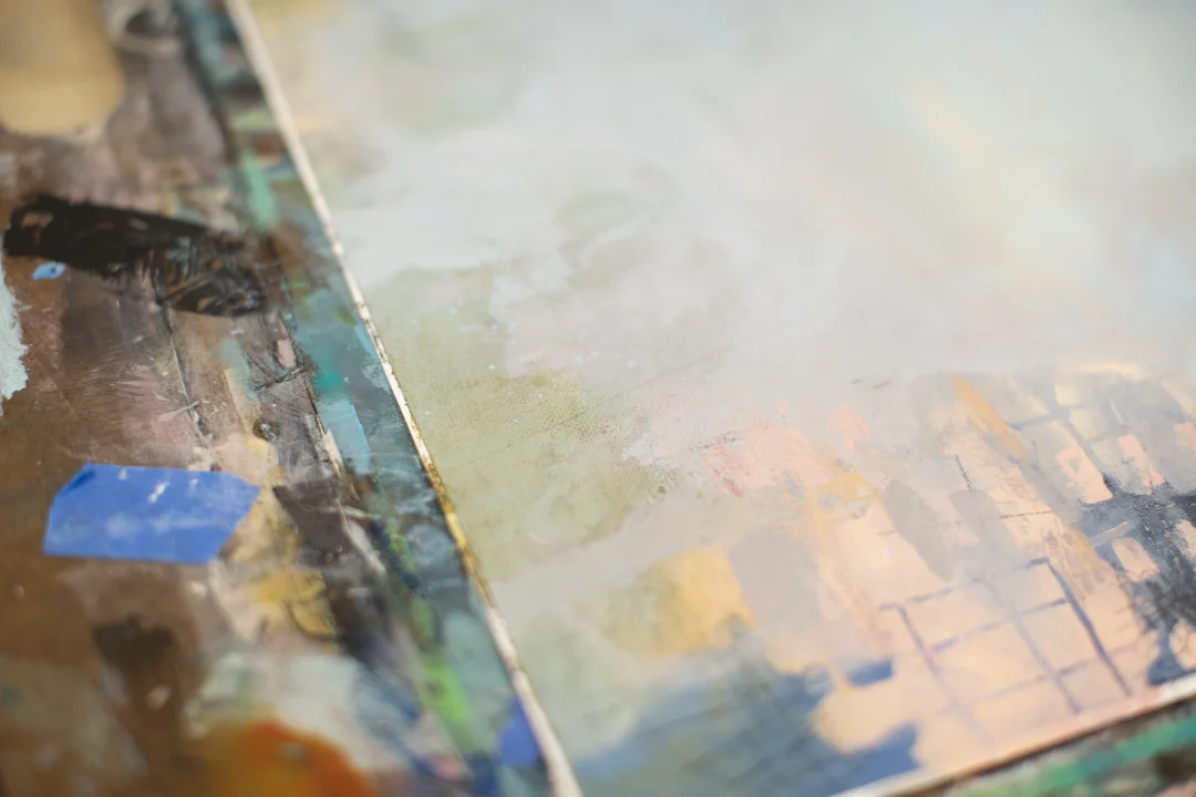 pink layered grungy painting